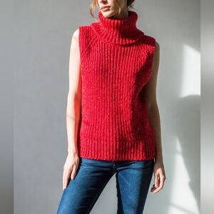 MAGGIE McNAUGHTON Elegant Red Sleeveless Turtleneck Sweater